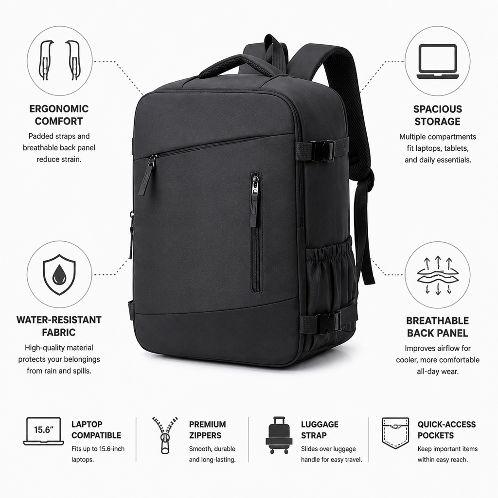 Ergonomic Padded Straps & Breathable Back Laptop Backpack