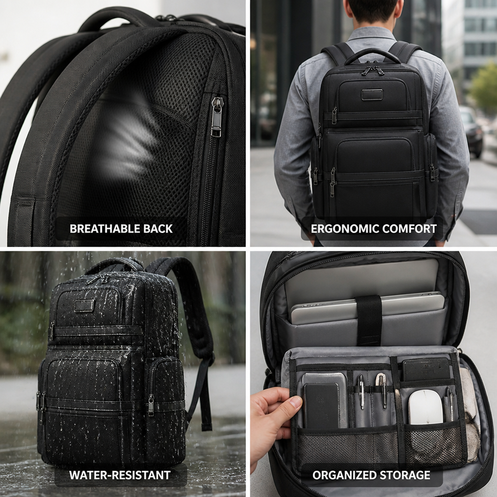 Ergonomic Padded Straps & Breathable Back Laptop Backpack (Fits 15.6-Inch Laptop)