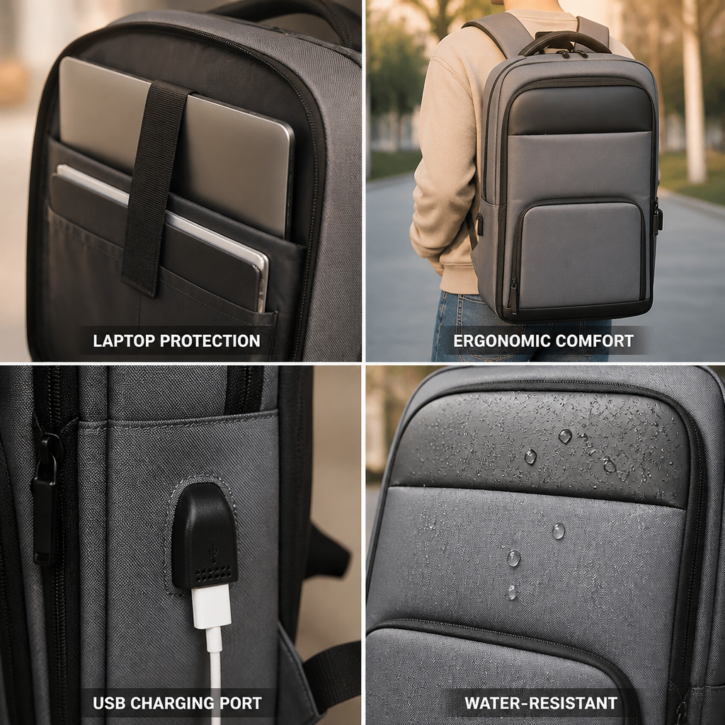 Ergonomic Water-Resistant Laptop Backpack (Fits 15.6-Inch Laptop)