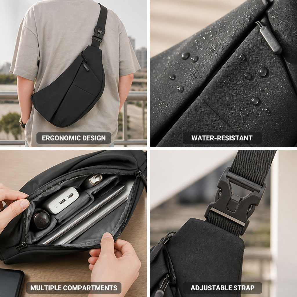 Ergonomic Water-Resistant Sling Bag (Multiple Compartments)