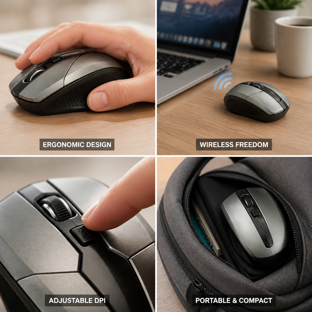 Ergonomic Wireless Adjustable DPI Mouse