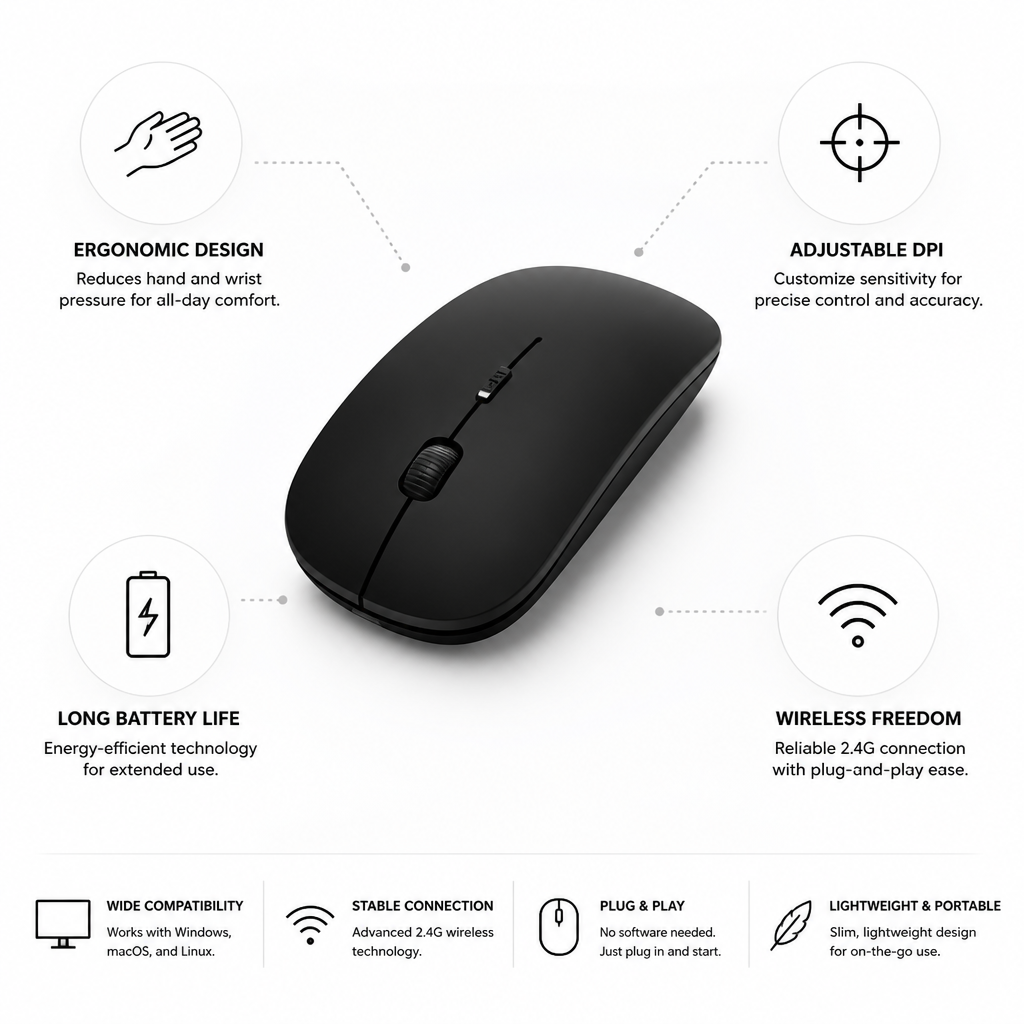 Ergonomic Wireless Mouse (Adjustable DPI)