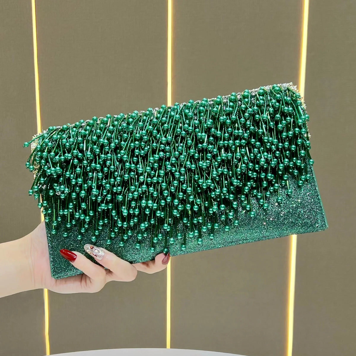 Evening Clutch Beaded Fringe Compact Design