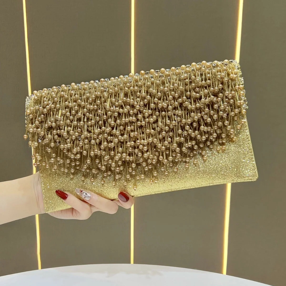 Evening Clutch Beaded Fringe Compact Design
