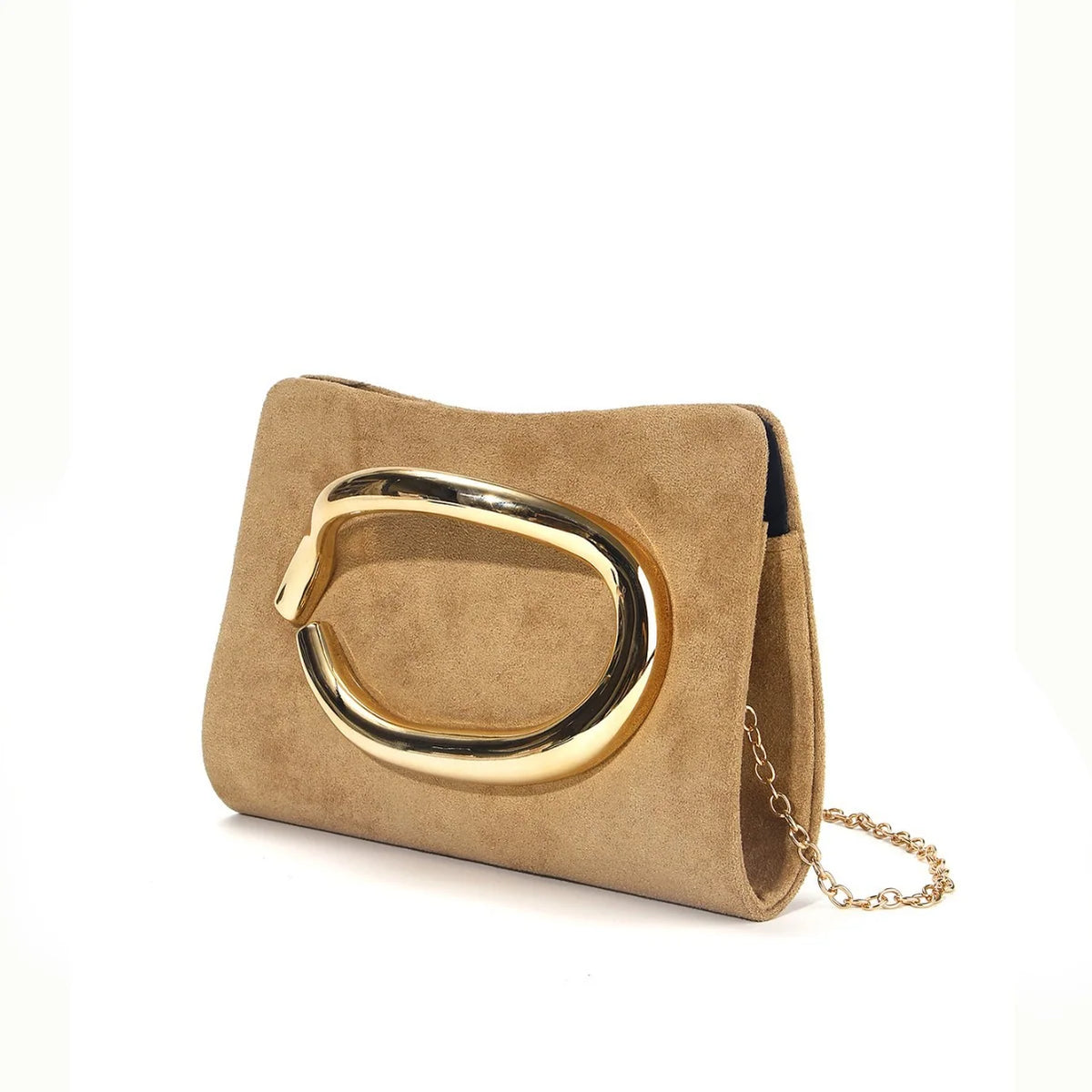 Evening Clutch Suede Gold Handle Secure Closure