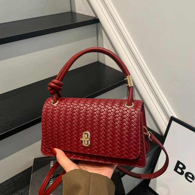 Evening Clutch Woven Leather Detachable Shoulder Strap