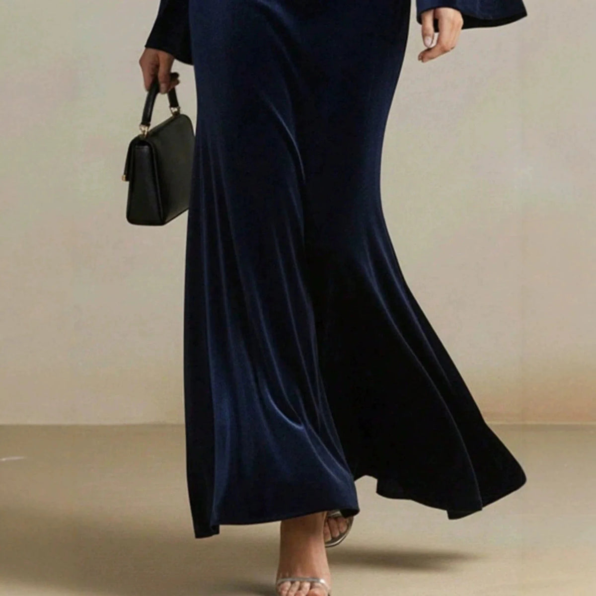 Evening Dress Velvet Cowl Neck Trumpet Sleeves