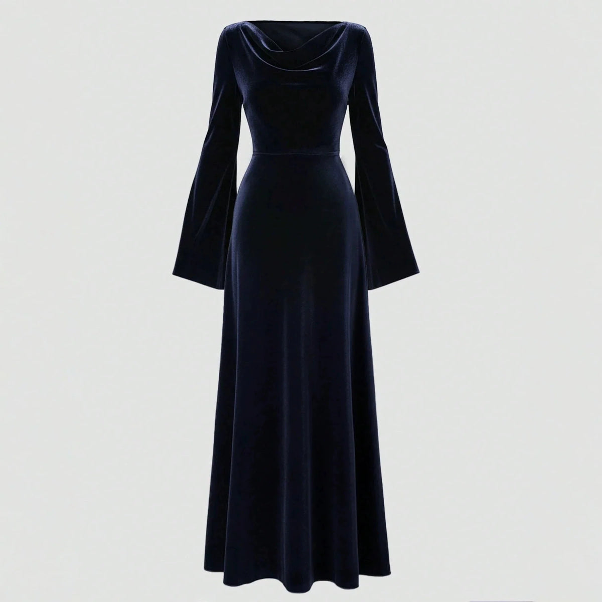 Evening Dress Velvet Cowl Neck Trumpet Sleeves