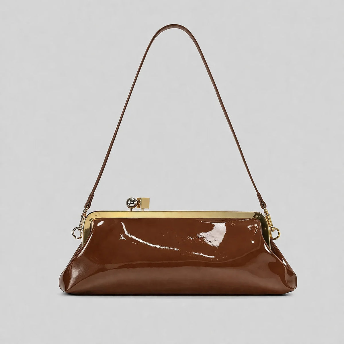 Evening Handbag Glossy Patent Leather Detachable Shoulder Strap