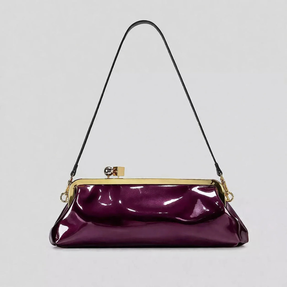 Evening Handbag Glossy Patent Leather Detachable Strap