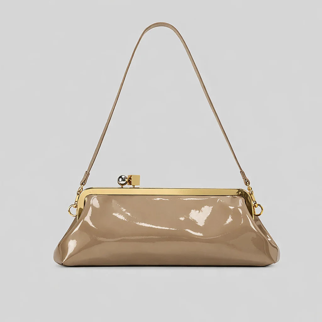 Evening Handbag Glossy Patent Leather Detachable Strap