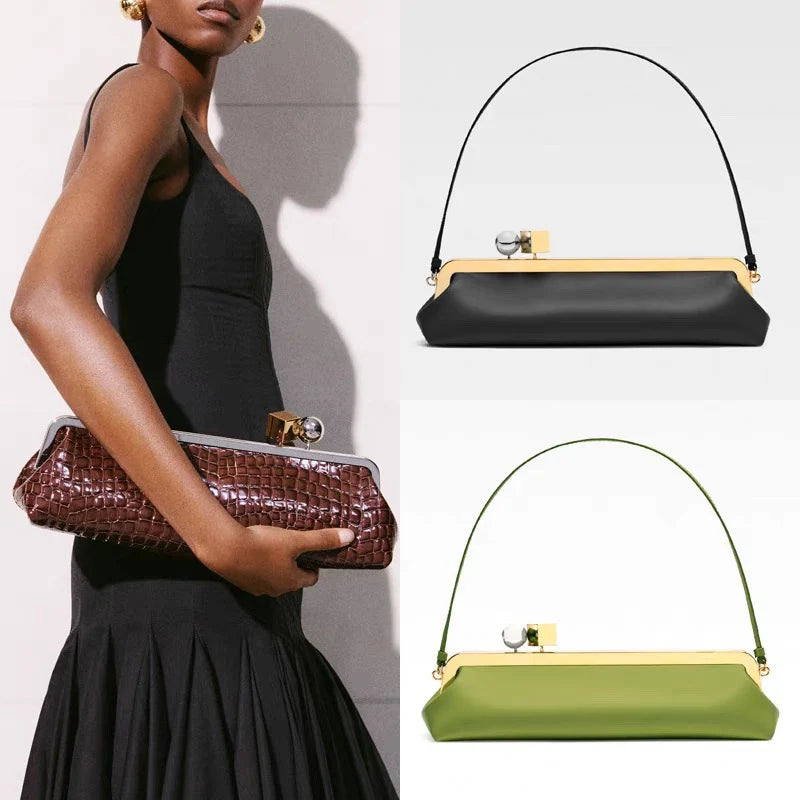 Evening Handbag Glossy Patent Leather Detachable Strap