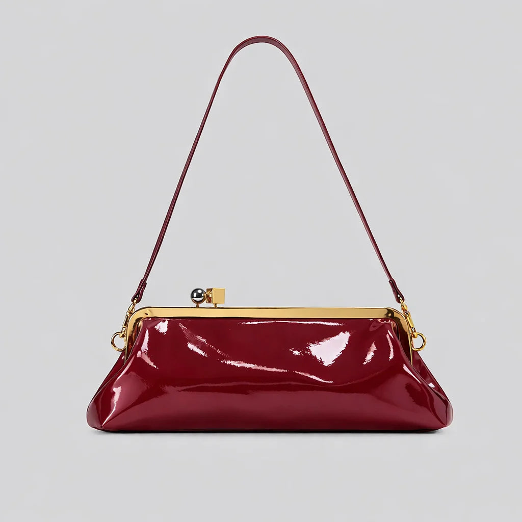 Evening Handbag Glossy Patent Leather Detachable Strap