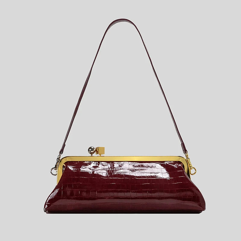 Evening Handbag Glossy Patent Leather Detachable Strap