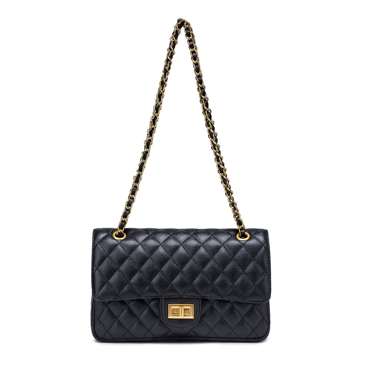 Evening Shoulder Bag Quilted Adjustable Chain Strap Gold-Tone Clasp