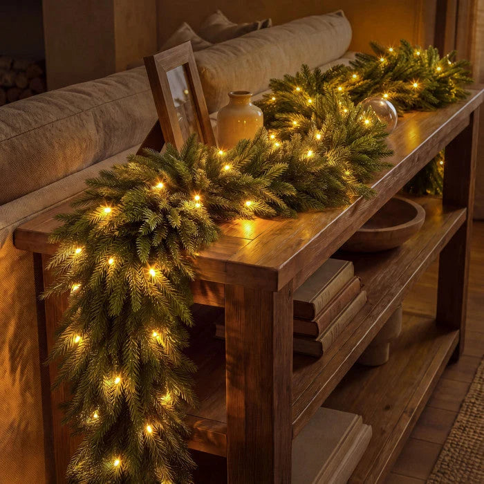Evergreen Garland 9 Foot Battery-Powered Golden Lights