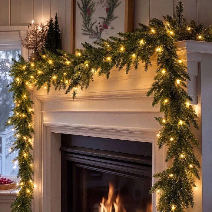 Evergreen Garland 9 Foot Battery-Powered Golden Lights