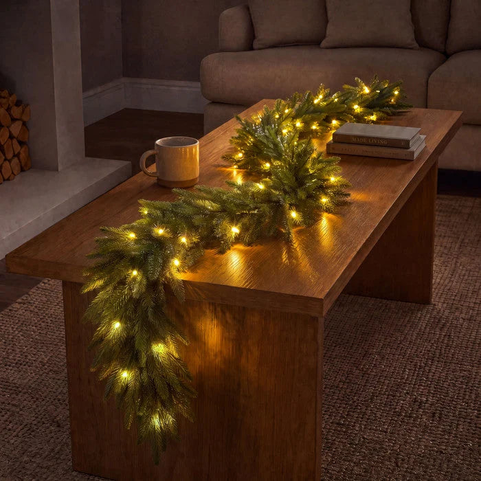 Evergreen Garland 9 Foot Battery-Powered Golden Lights