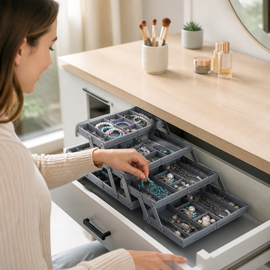 Expandable 3-Tier Drawer Organizer (12 Removable Dividers)