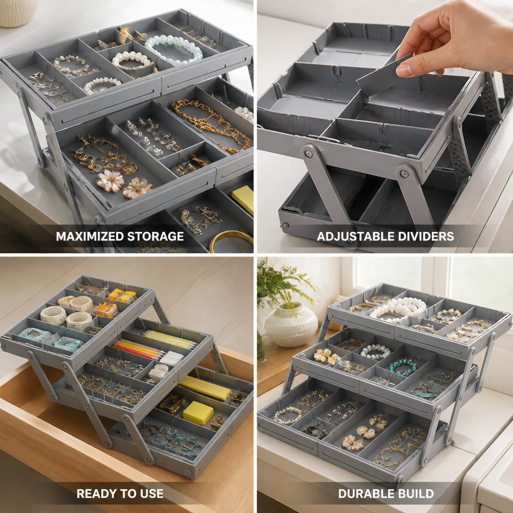 Expandable 3-Tier Drawer Organizer (12 Removable Dividers)