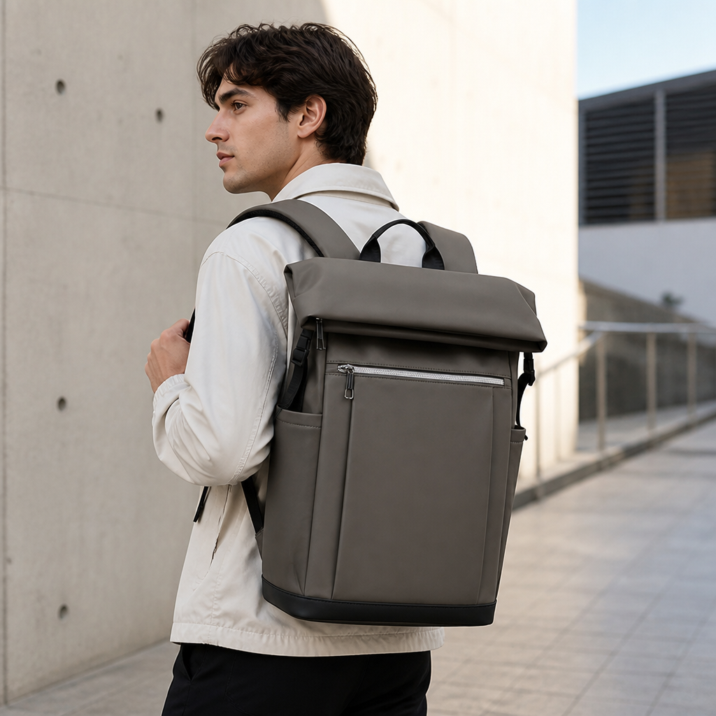Expandable Water-Resistant Roll-Top Travel Backpack