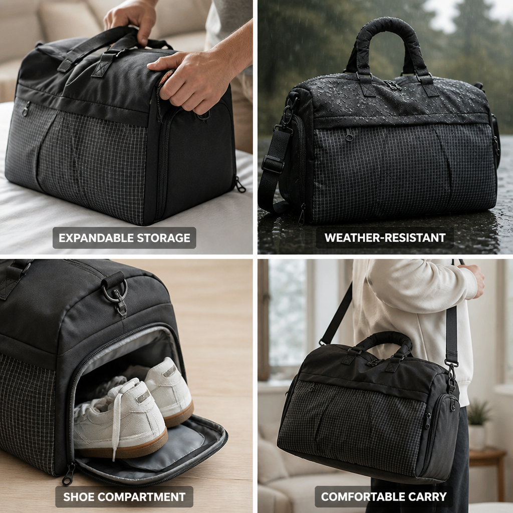 Expandable Weather-Resistant Duffel Bag (Shoe Compartment)