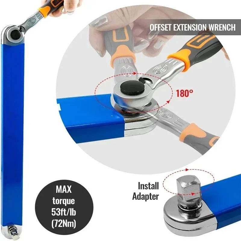 Extension Wrench Long Reach Chain-Driven 3 Adapters