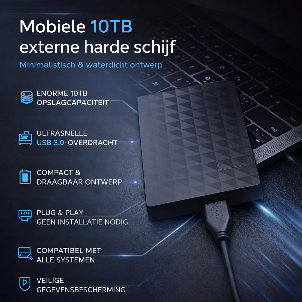 External Hard Drive 10TB USB 3.0 Plug-and-Play Backup Storage
