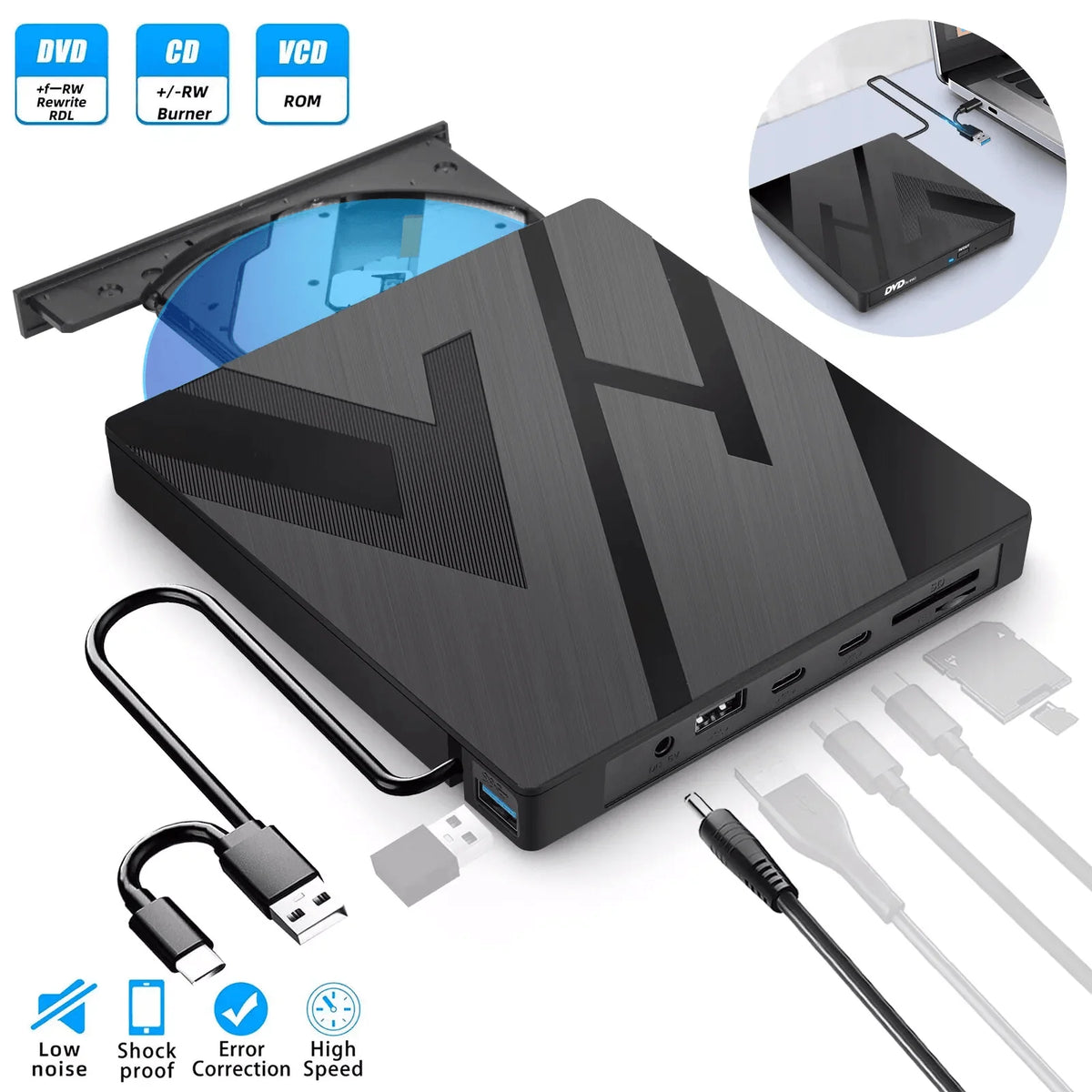 External Optical Drive 24X Read SD Card Slot