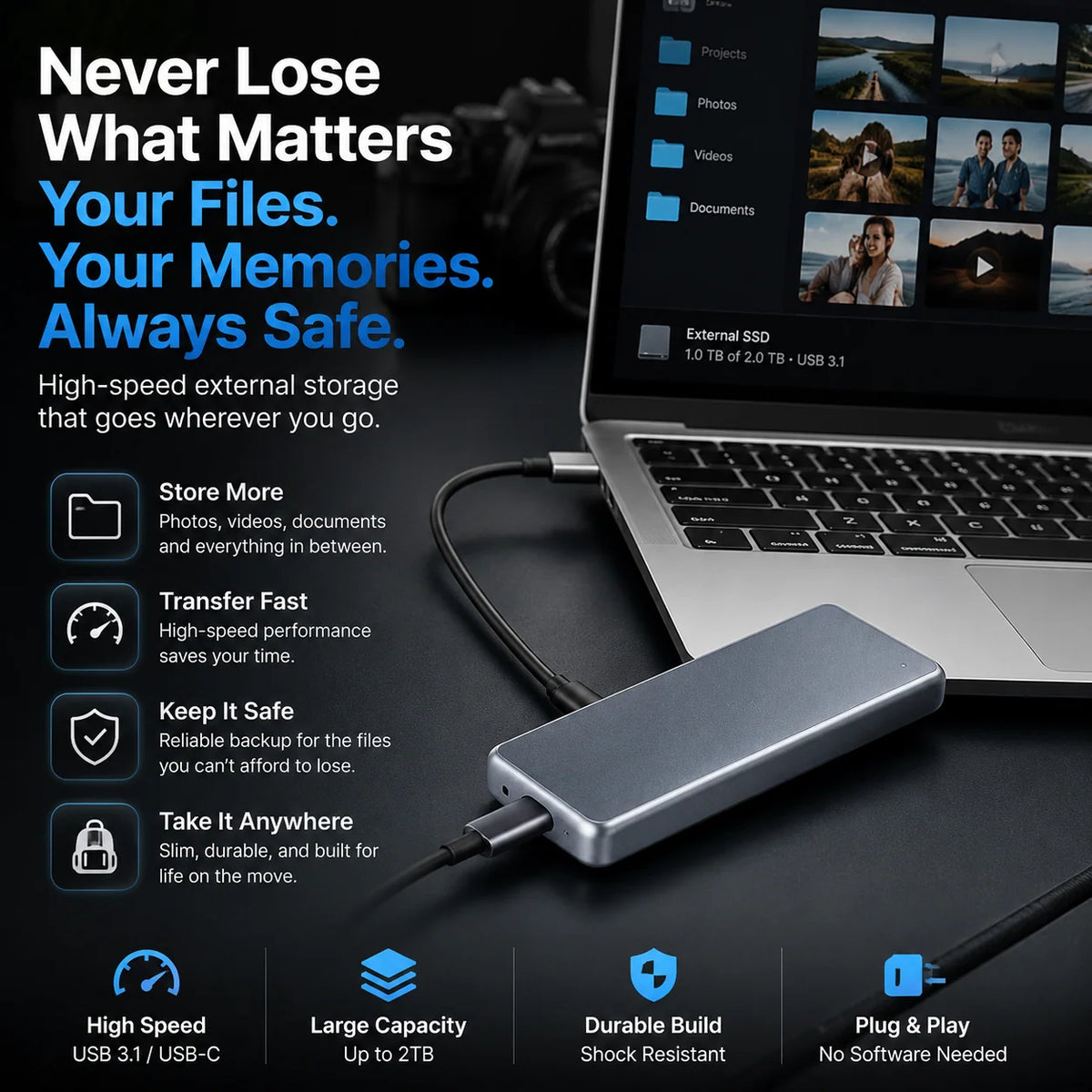 External SSD Portable Pocket-Size Storage Up to 16TB