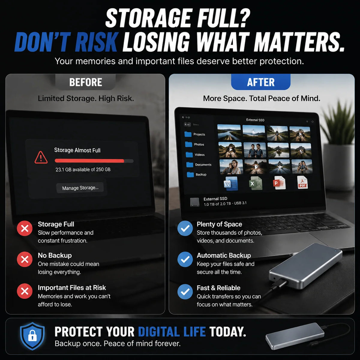 External SSD Portable Pocket-Size Storage Up to 16TB