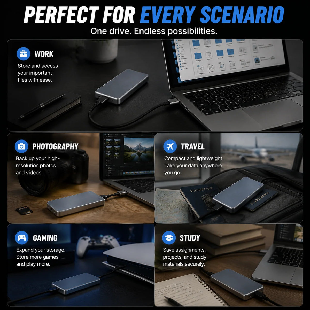 External SSD Portable Pocket-Size Storage Up to 16TB