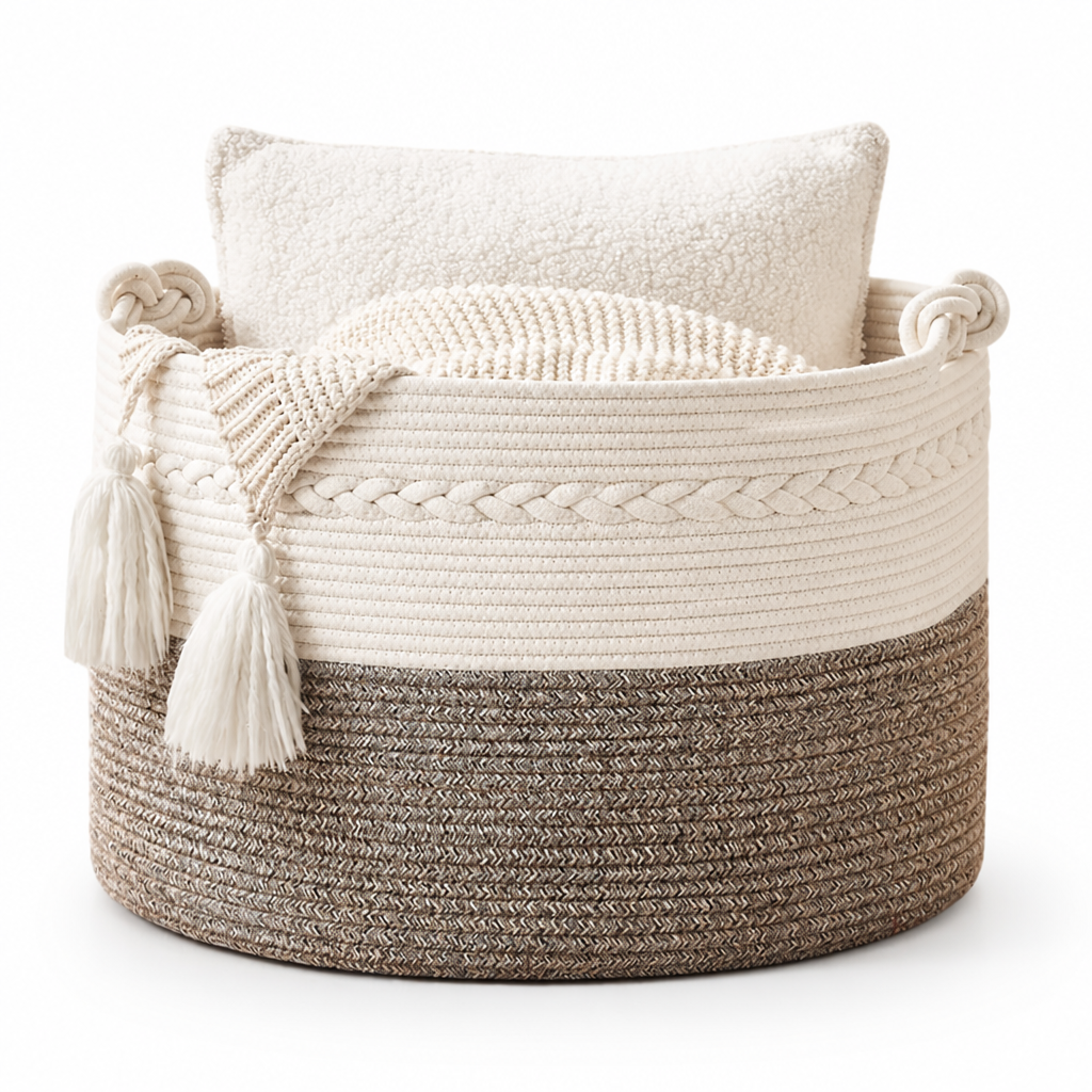 Extra-Large Woven Cotton Rope-Handle Storage Basket