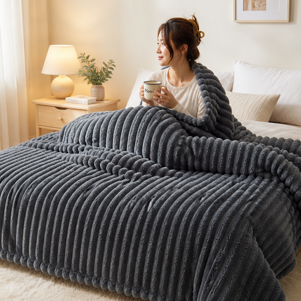 Extra-Thick Ribbed Polyester Comforter (200 x 180 cm)