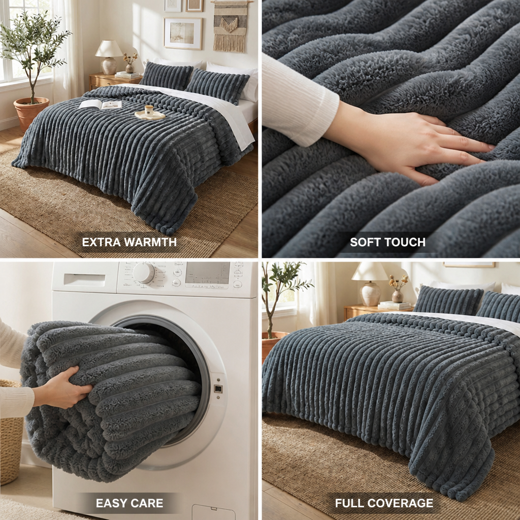 Extra-Thick Ribbed Polyester Comforter (200 x 180 cm)