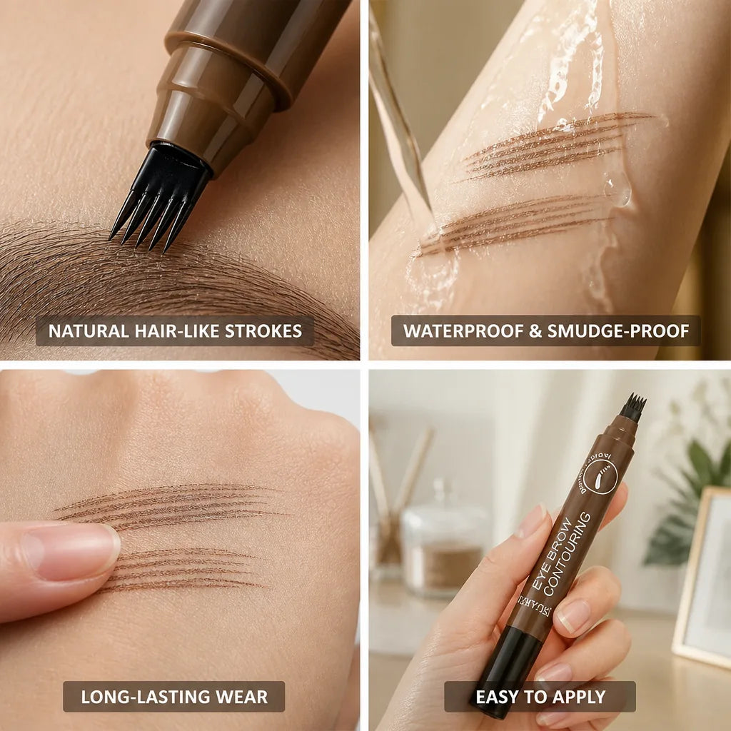Eyebrow Pen Four-Prong Tip Waterproof & Smudge-Proof