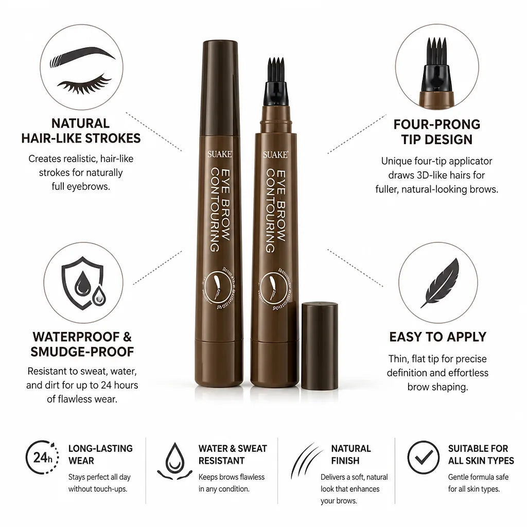 Eyebrow Pen Four-Prong Tip Waterproof & Smudge-Proof