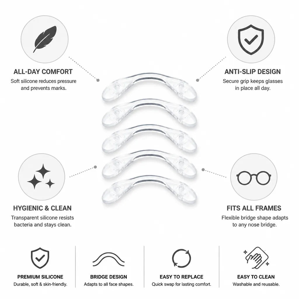 Eyeglass Nose Pads Transparent Silicone Anti-Slip Set of 5