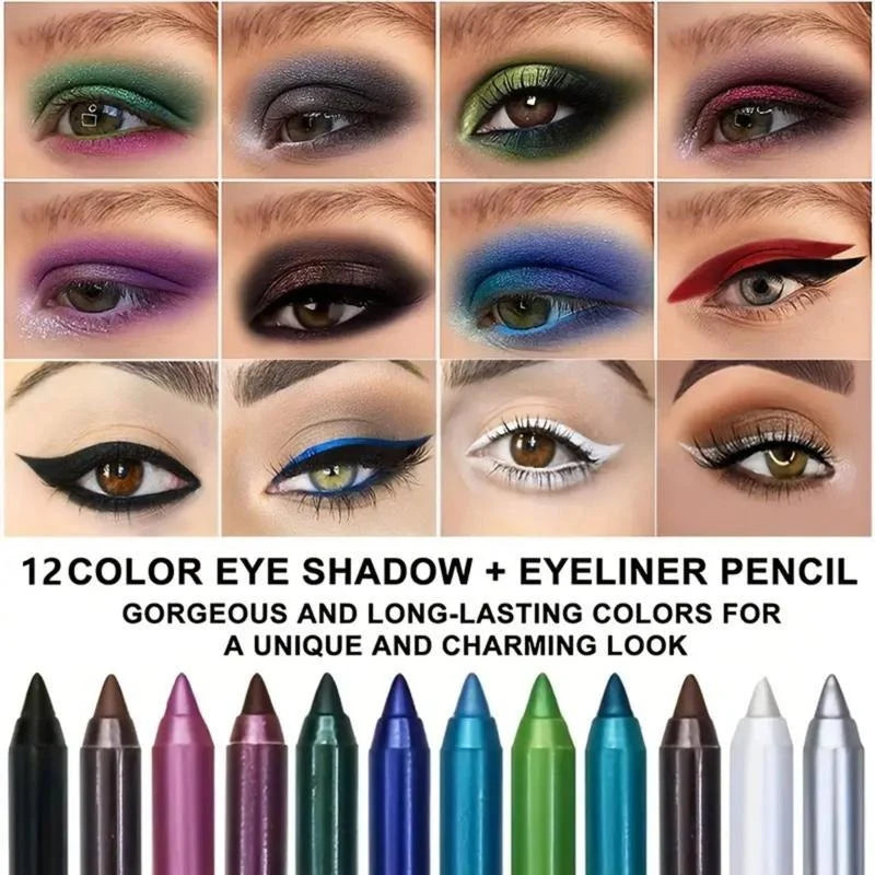 Eyeliner Pencil Set Waterproof 12 Colors Multi-Use
