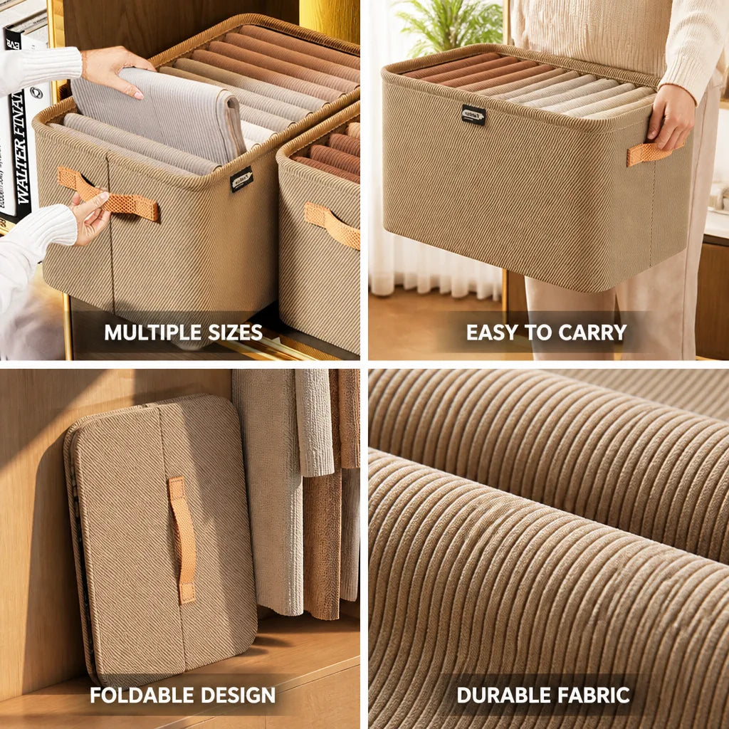 Fabric Storage Box Foldable Corduroy Reinforced Handles