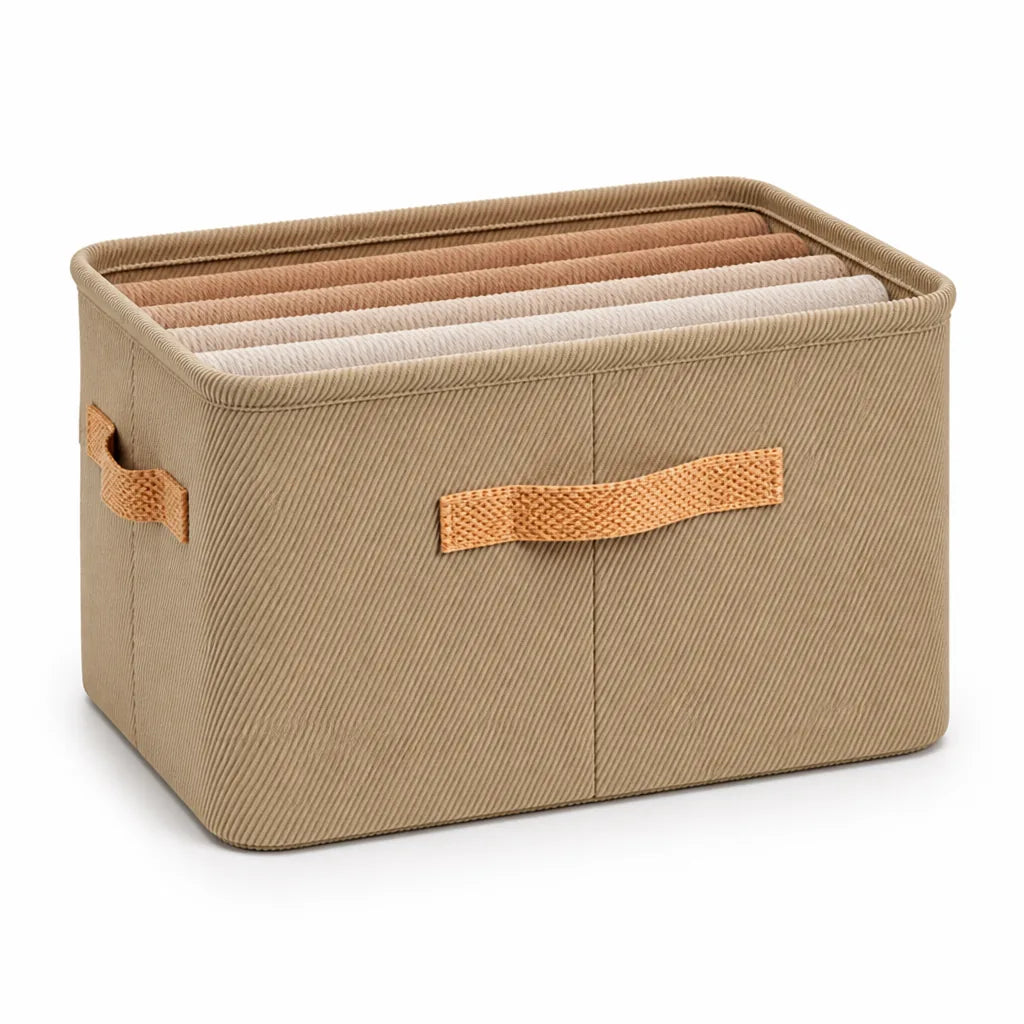 Fabric Storage Box Foldable Corduroy Reinforced Handles