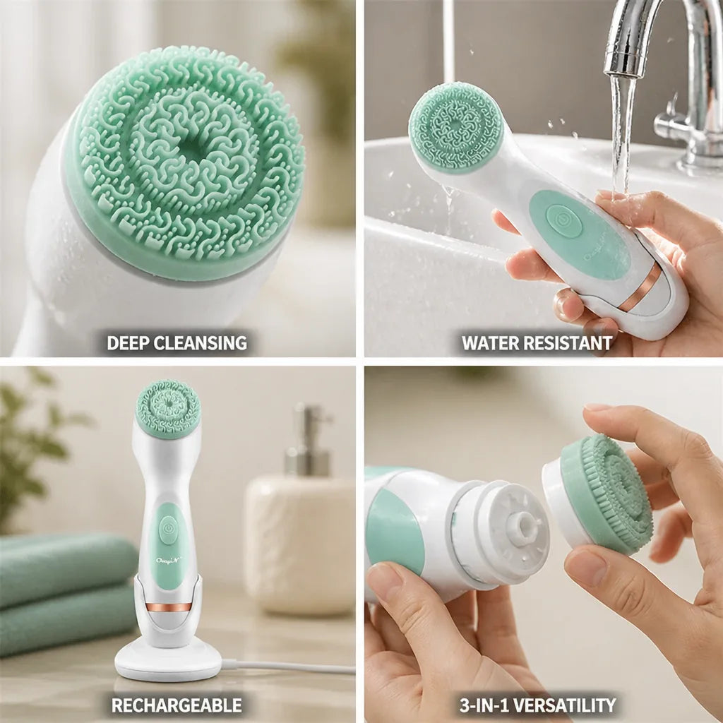 Facial Cleansing Brush Silicone 3-In-1 Rechargeable