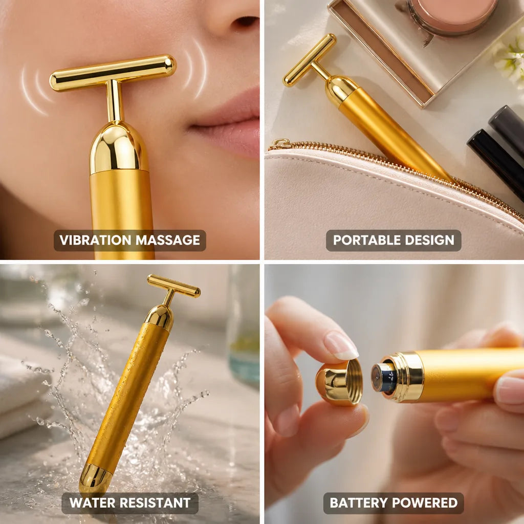 Facial Roller T-Shaped High-Frequency Vibration Gold-Plated