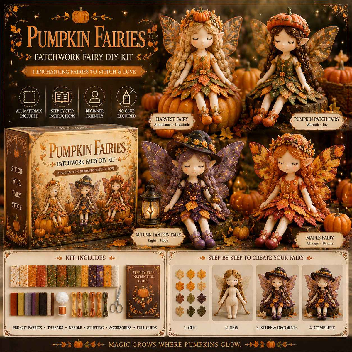 Fairy Craft Kit Patchwork Set of 4 Beginner-Friendly