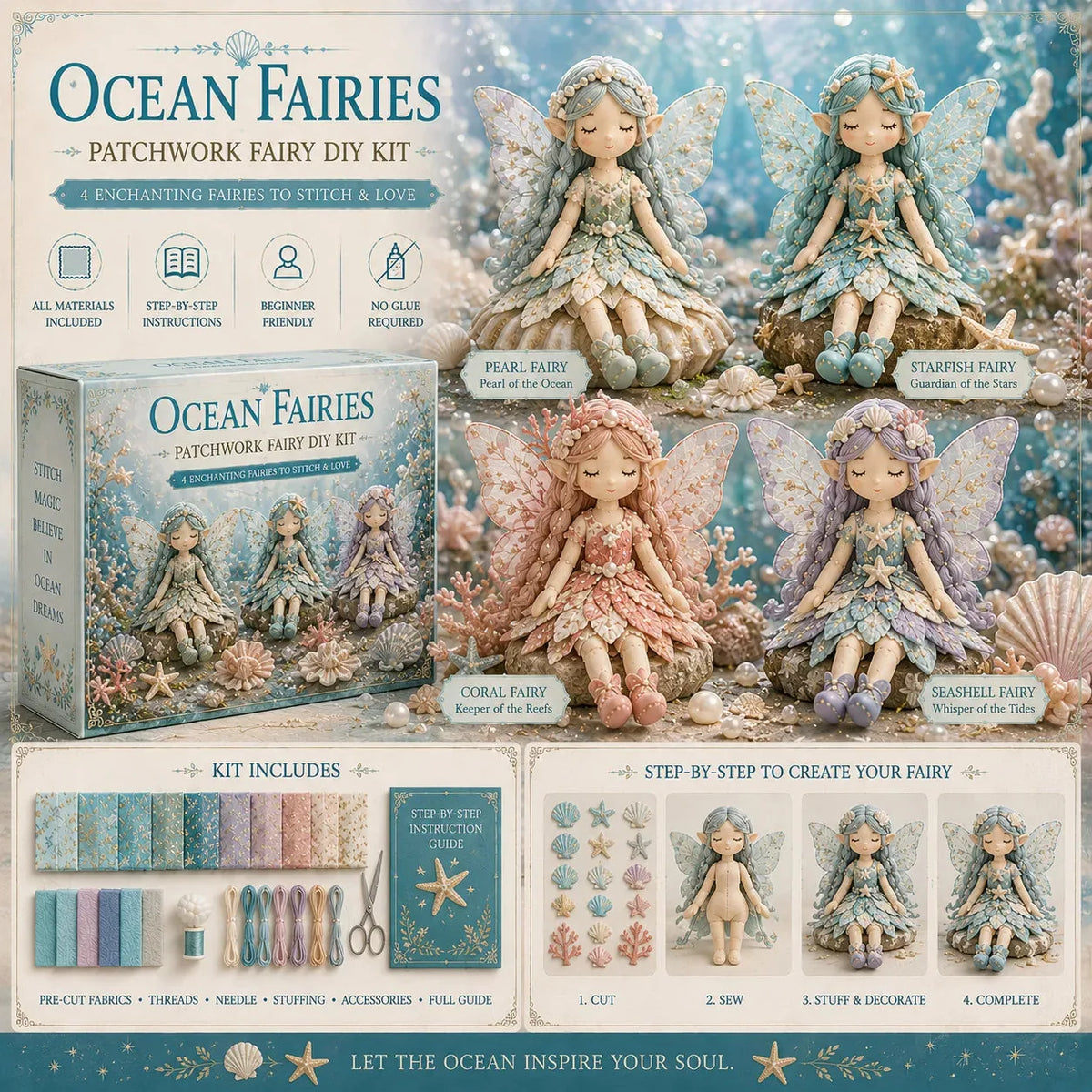 Fairy Craft Kit Patchwork Set of 4 Beginner-Friendly