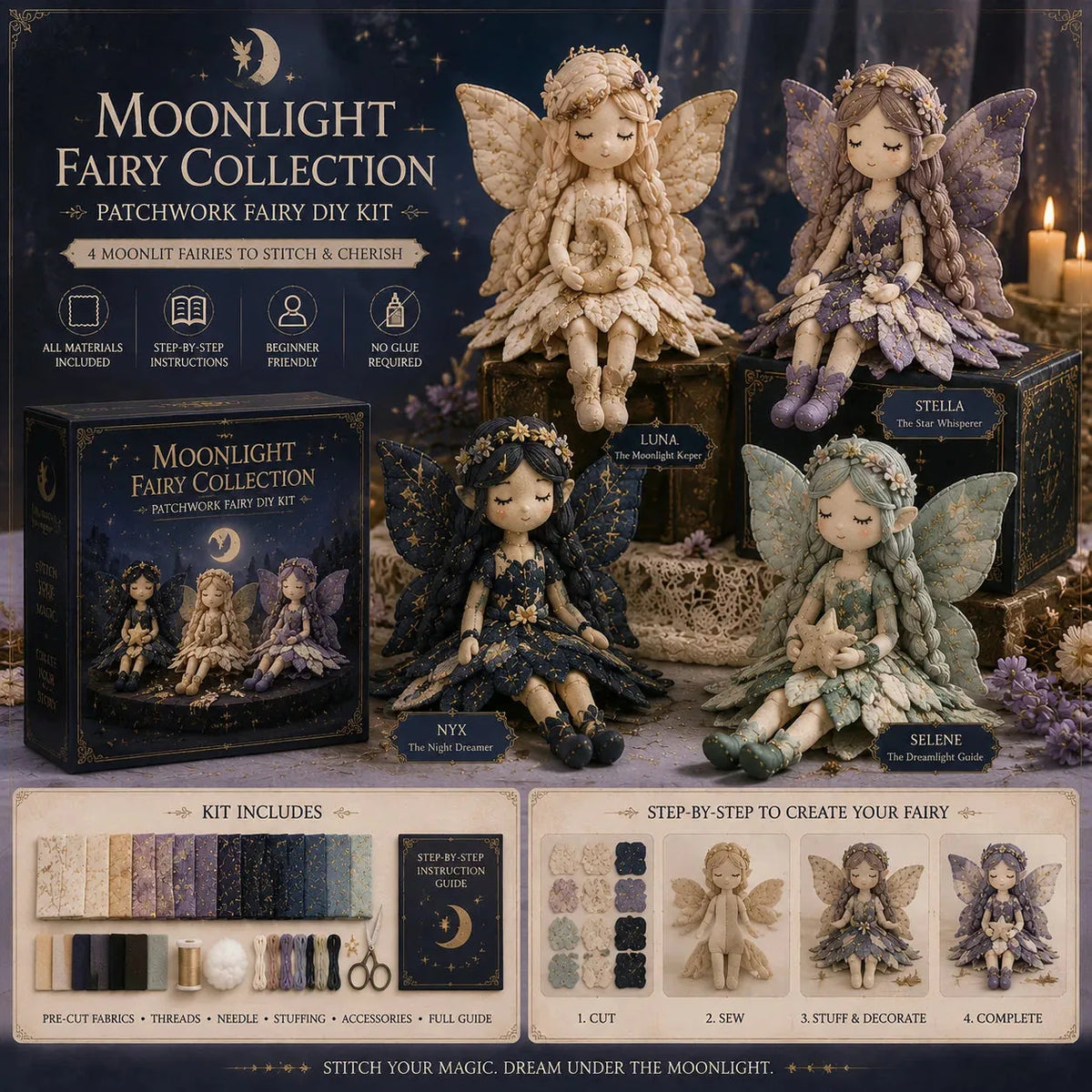Fairy Craft Kit Patchwork Set of 4 Beginner-Friendly