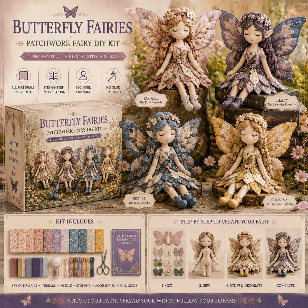 Fairy Craft Kit Patchwork Set of 4 Beginner-Friendly