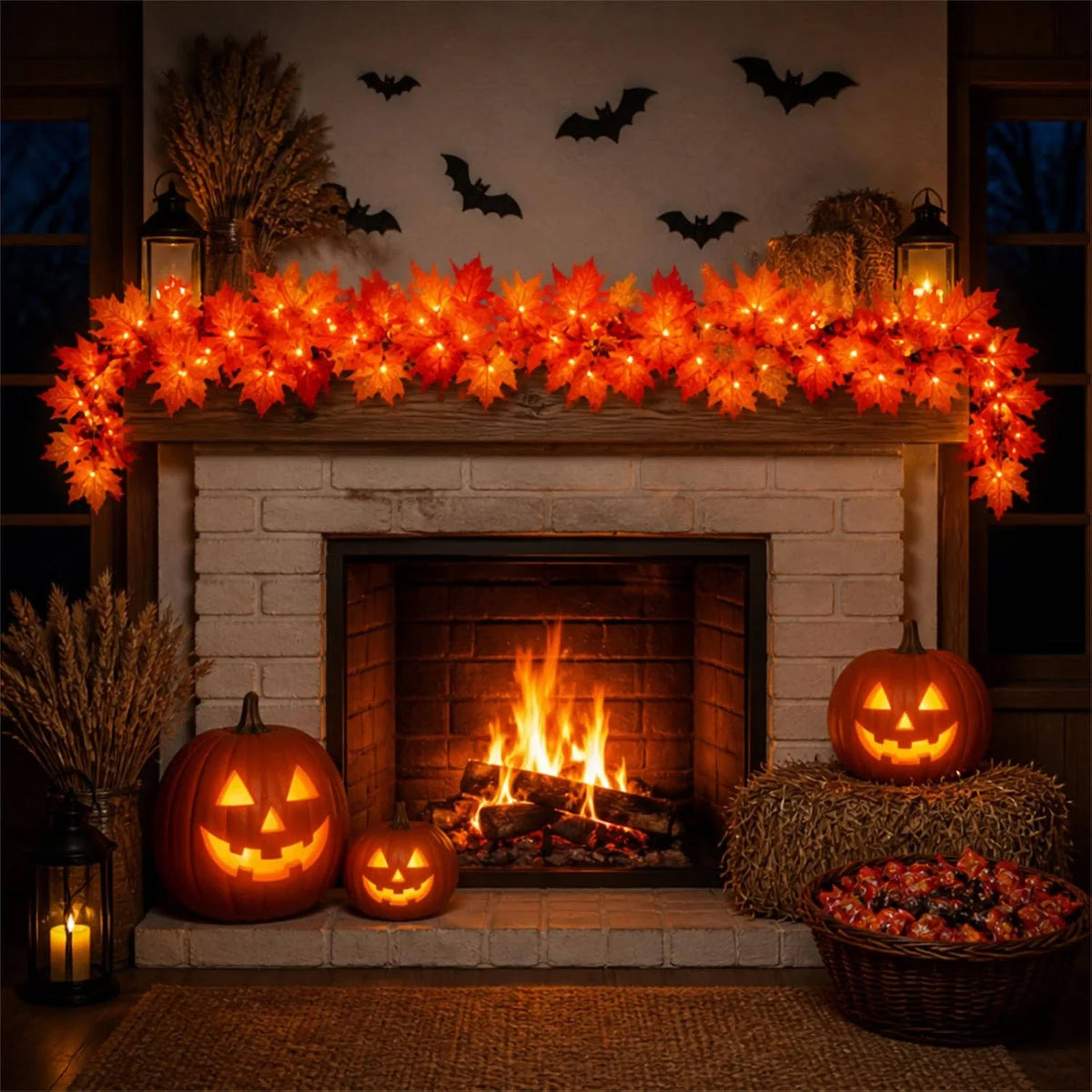 Fall Garland 9-Foot Orange Incandescent Plug-In