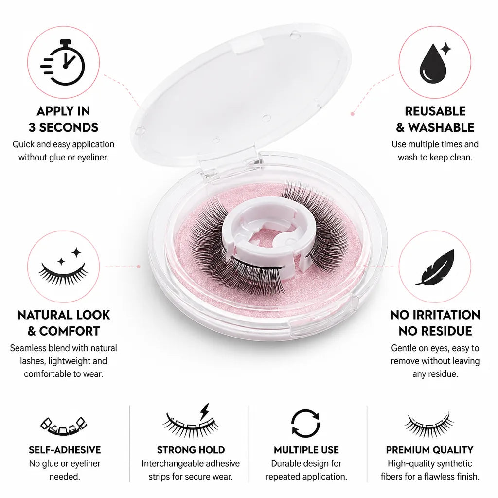 False Eyelashes Self-Adhesive Reusable Washable