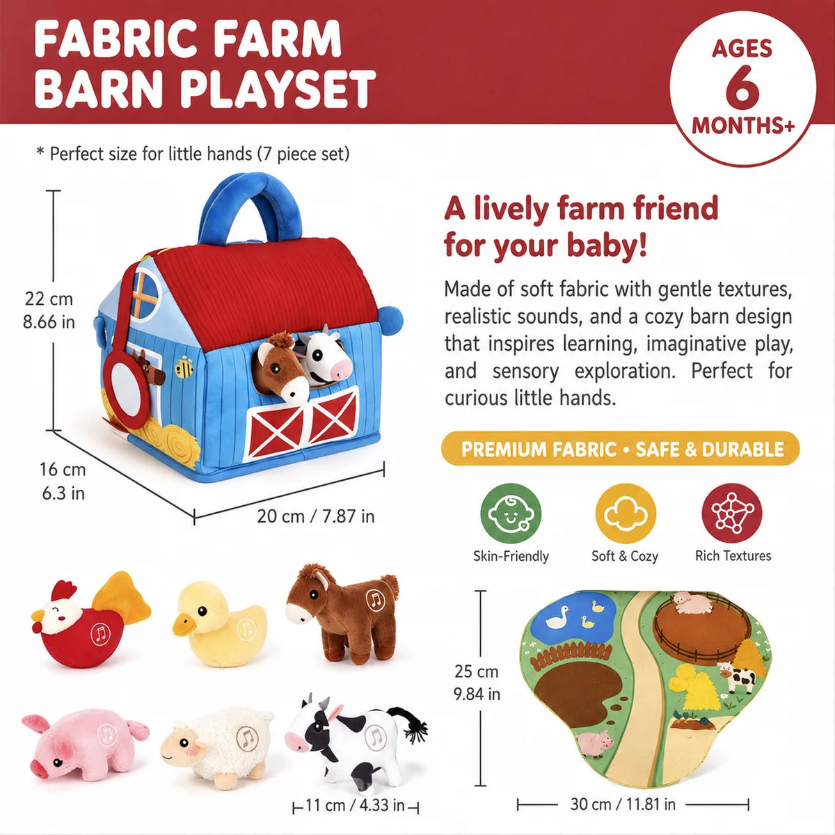 Farm Animal Plush Toy Set Portable Playhouse